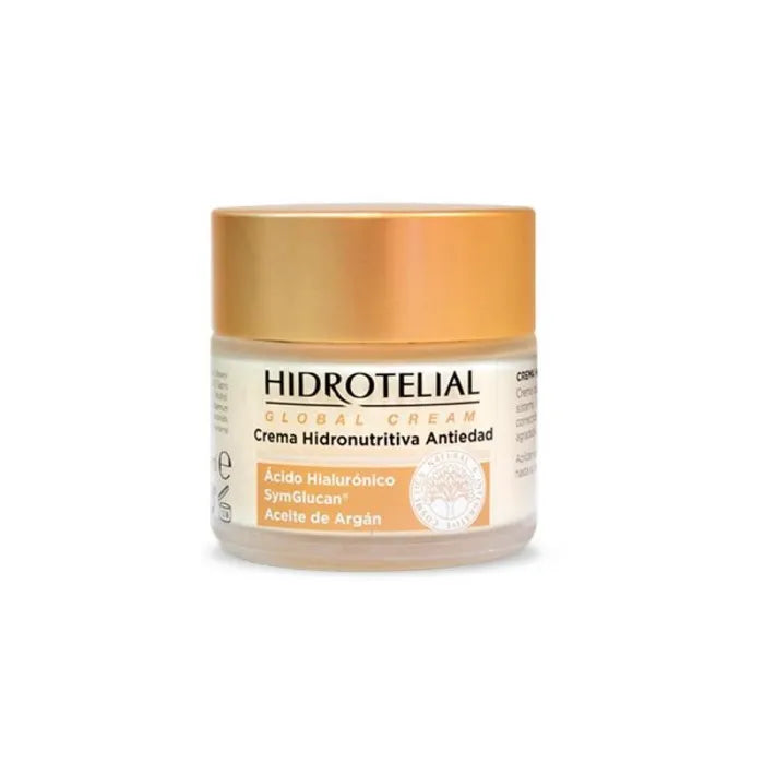 Hidrotelial Global anti-aging moisturizing cream by Jag Couture London, 50ml jar with a sleek design and skincare label.
