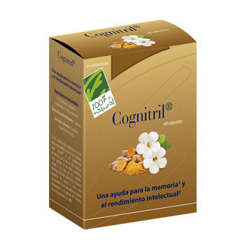 Bottle of 100% Natura Cognitril capsules by Jag Couture London, featuring 60 softgel supplements for cognitive support.
