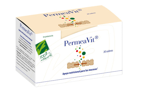 100% Natura Permeavit sachets by Jag Couture London - New York, showing 30 individual herbal supplement packets in a close-up image.