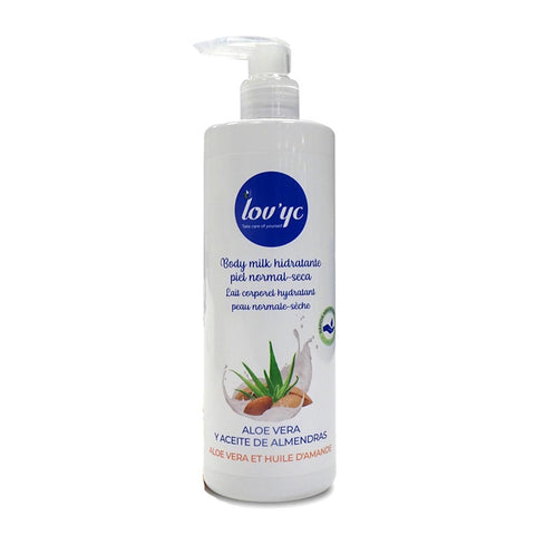 Jag Couture London Aloe Vera and Almonds Body Lotion for normal to dry skin, 400ml, in a white bottle with Aloe Vera and almonds.