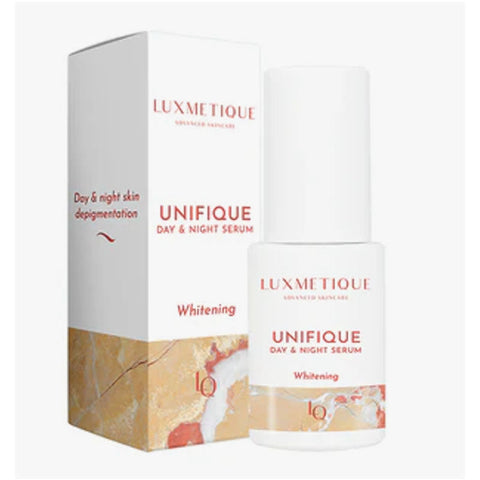 Luxmetique Unifique Day & Night Serum bottle by Jag Couture London - New York, 30 ml, with sleek packaging and product label visible.