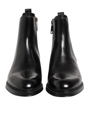 Black Chelsea Leather Mid Calf Boots Shoes