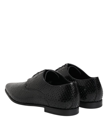 Black Exotic Leather Lace Up Derby Shoes