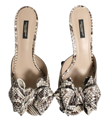 Multicolor Keira Bow Leather Peep Toe Mules Shoes