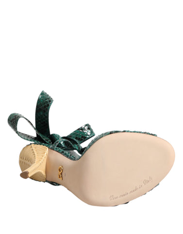 Green Python Leather Heels Sandals Shoes