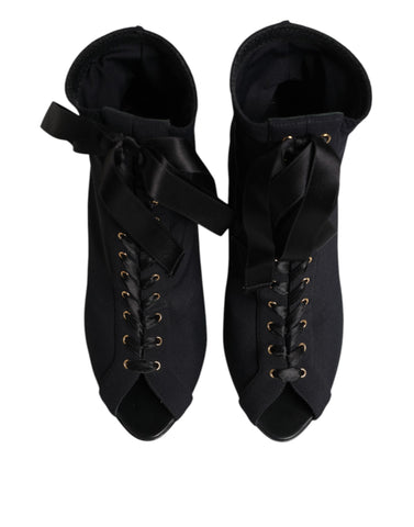 Black Stiletto Heels Lace Up Boots Shoes