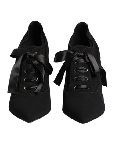 Black Lace Up Stiletto Heels Pumps Shoes