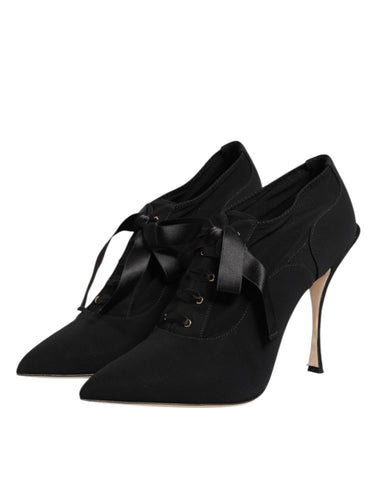 Black Lace Up Stiletto Heels Pumps Shoes
