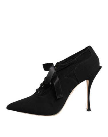 Black Lace Up Stiletto Heels Pumps Shoes