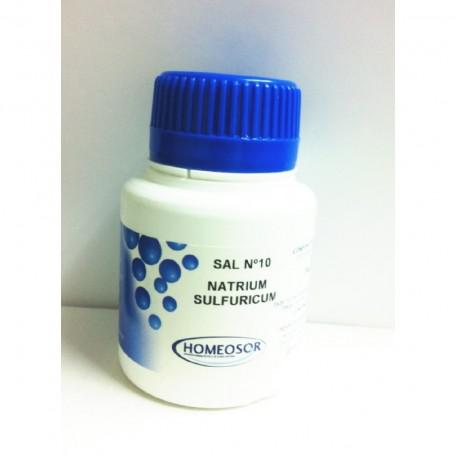 Natrium Sulfuricum Sal Schussler N10 homeopathic tablets in a blister pack, used for health and wellness purposes.
