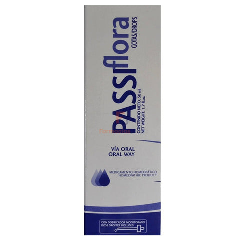 Homeosor Passiflora Drops 50ml by Jag Couture London – New York, featuring a clear bottle with dropper for natural herbal remedy.