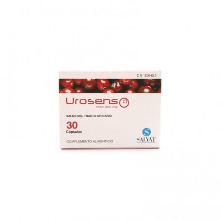 Salvat Urosens Pac 120mg medication capsules by Jag Couture London displaying 30 capsules in a blister pack.