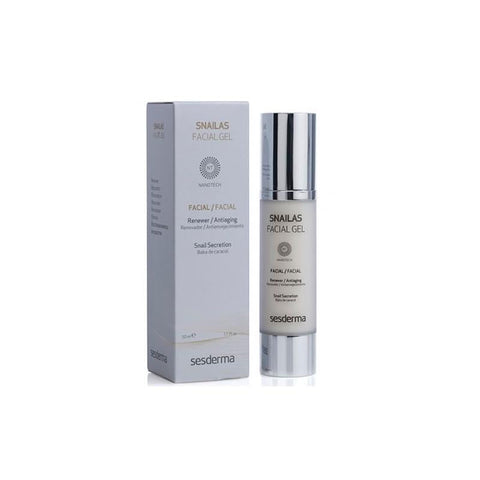 Jar of Sesderma Snailas Facial Gel in 50ml container, showcasing the product's packaging and branding from Jag Couture London - New York