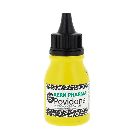 Kern Pharma Povidona Iodada 50ml bottle, antiseptic solution, with label showing product details and brand information.