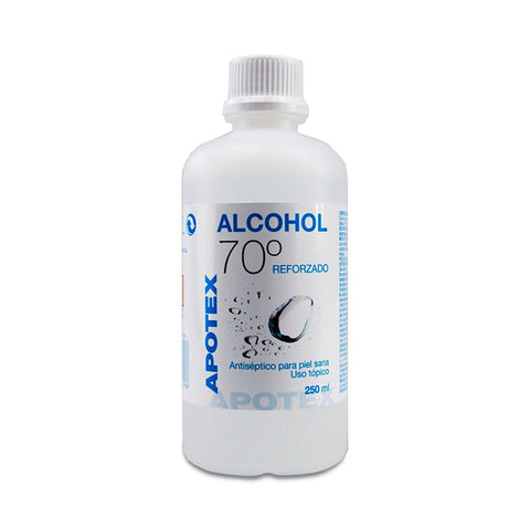 Jag Couture London - New York Apotex Alcohol 70º Reinforced Antiseptic 250ml bottle, clear liquid inside a transparent container