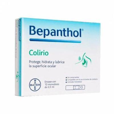 Bepanthol sterile eye drops in 10 single-dose vials, clear liquid for eye hydration and relief, branded by Jag Couture London - New York