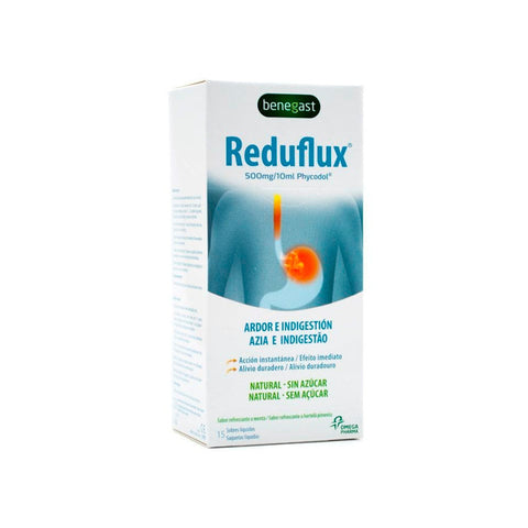 Benegast Reduflux liquid in 15 sachets by Jag Couture London, showing the product sachets and packaging.