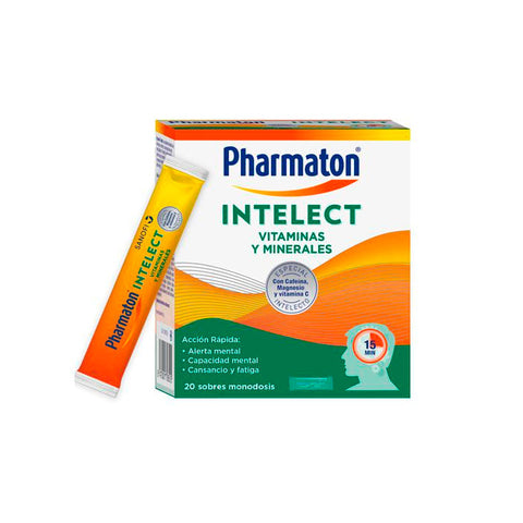 Pharmaton Intelect 20 single-dose sachets, nutritional supplement by Jag Couture London New York, showing the sachets and branding.
