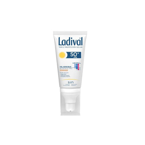 Jag Couture London New York Ladival Gel-Crema Facial Color SPF50 in 50ml tube, featuring a soothing skincare gel-cream texture.