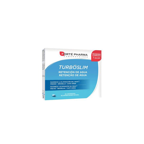 Forté Pharma Turboslim Water Retention supplement in a bottle with 56 tablets, designed to reduce water retention and support weight management.