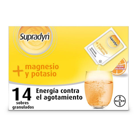 Jag Couture London New York Supradyn Magnesium Potassium supplement box with 14 tablets, featuring colorful branding and packaging.