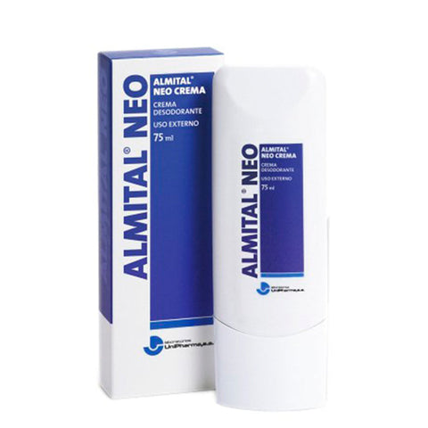 Almital Neo Deodorant Powder in a 40g jar by Jag Couture London - New York, showing the container and product label.