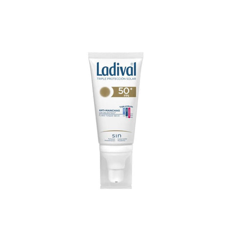 Ladival Anti-Blemish Dry Touch Fluid SPF50+ by Jag Couture London features a 50ml bottle with a sleek design and pump dispenser.
