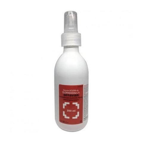 Chlorhexidine 2% alcoholic solution in a 250ml bottle by Jag Couture London New York, shown in clear plastic packaging.