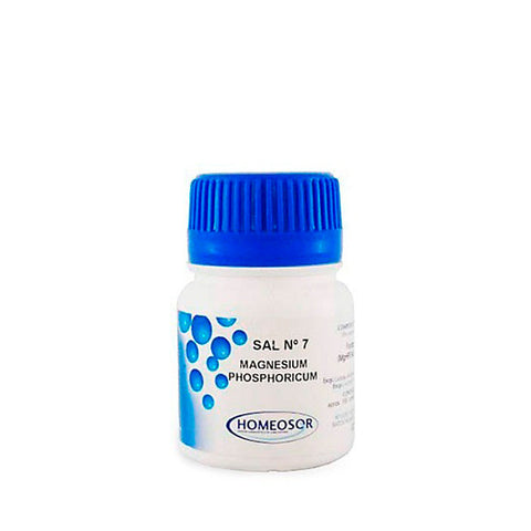 Homeosor Magnesium Phosphoricum Sal No.7 homeopathic remedy in a box, by Jag Couture London New York, 100 tablets.