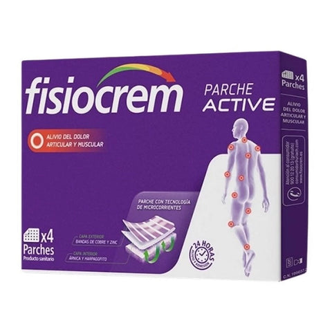 Set of four Fisiocrem Active Patches by Jag Couture London - New York, showing adhesive patches for muscle relief.