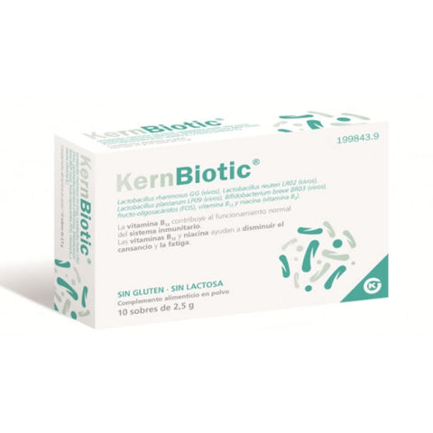 Kernbiotic probiotic sachets by Jag Couture London - New York, showing 10 individual 2.5g sachets for digestive health.