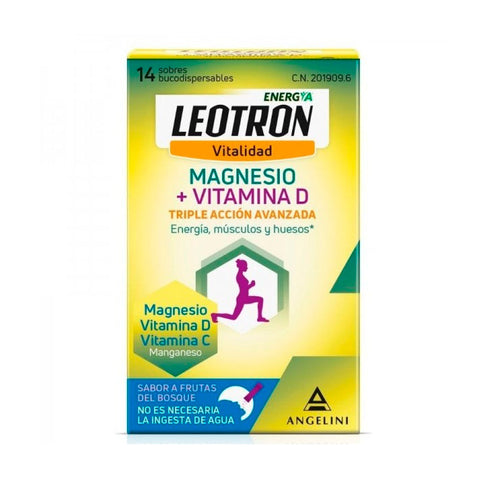 Jag Couture London - New York Leotron Vitality Magnesium and Vitamin D supplement in 14 envelopes, showing the product packaging.