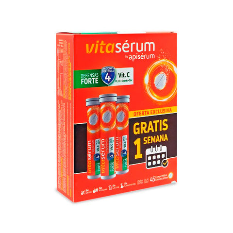Jag Couture London Vitaserum Defence Forte 30+15 tablets, dietary supplement in blister pack, designed for immune support.