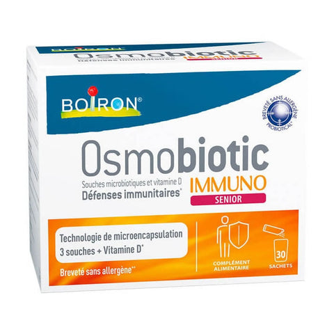 Osmobiotic Immuno Senior probiotic sachets by Jag Couture London New York, showing 30 sachets in a box.