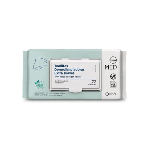 Pediatrics wipes by BE+Med in a pack of 72 units, featuring soft, gentle cloths suitable for babies and children.