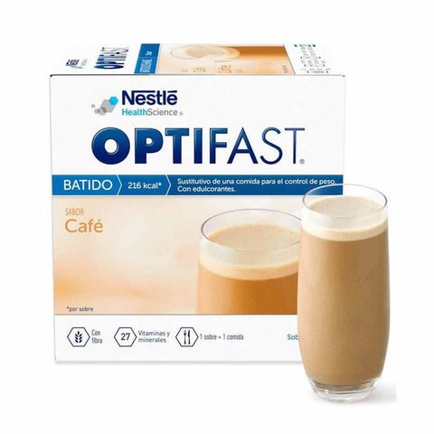 Optifast Coffee Smoothie packets by Jag Couture London - New York, 12 envelopes of 55g each, ready to make a coffee-flavored meal replacement.