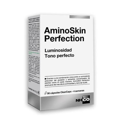 AminoSkin Perfection 56 capsules by Jag Couture London New York, displayed in a clear container with capsules visible inside.