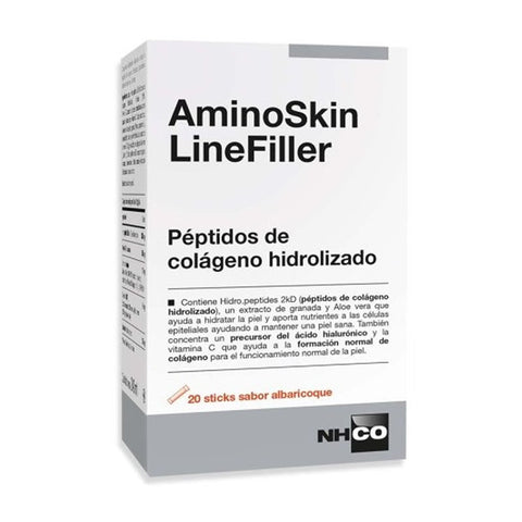 NHCO Aminoskin Linefiller sachets with apricot flavor from Jag Couture London featuring 20 individual sachets.