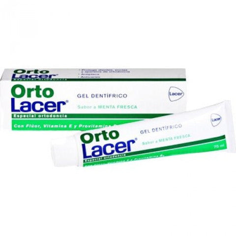 Ortolacer Gel Dental with mint flavor in a 75ml tube, by Jag Couture London New York, showing the mint-flavored dental gel tube.