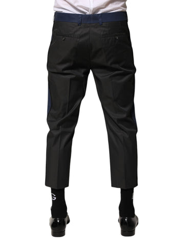 Gray Blue Cotton 3/4 Chinos Crop Trouser Pants