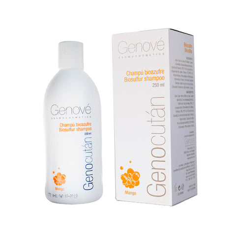 Jag Couture London Genove Genocutan Biosulphur Shampoo 250ml bottle, clear label, with silver cap and white packaging.