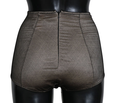 Beige Dolce & Gabbana underwear bottoms with black net detailing, shown on a model.