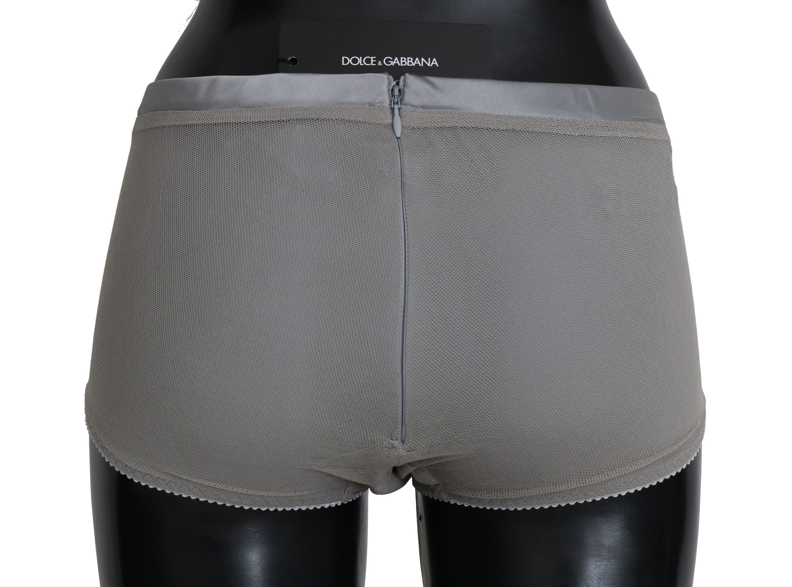 Silver Dolce & Gabbana underwear with net silk bottoms, featuring a stylish and elegant design.