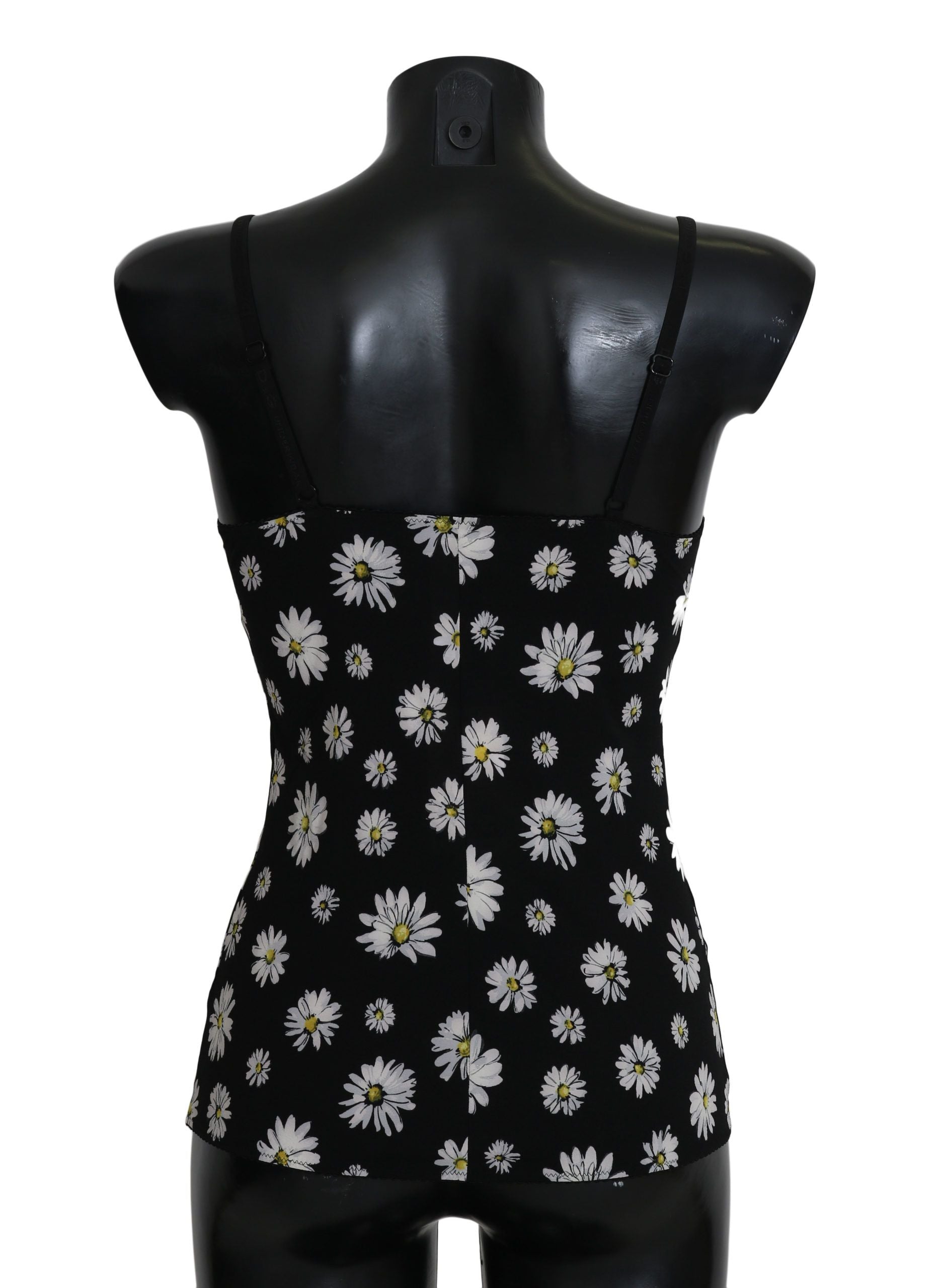 Black daisy print dress lingerie chemisole from Dolce & Gabbana, featuring floral pattern and delicate fabric details.