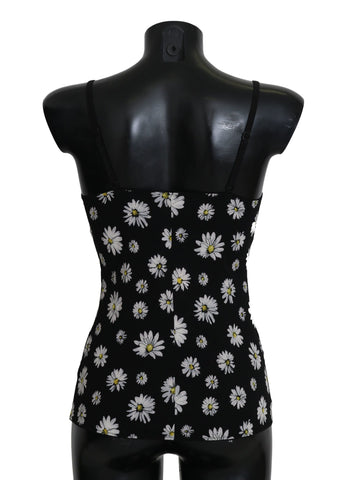 Black daisy print dress lingerie chemisole from Dolce & Gabbana, featuring floral pattern and delicate fabric details.