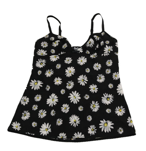 Black daisy print dress lingerie chemisole by Dolce & Gabbana, featuring floral patterns and lightweight fabric.