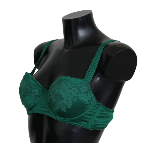 Green silk stretch floral lace bra underwear by Dolce & Gabbana, featuring delicate lace details and a smooth, fitted design.