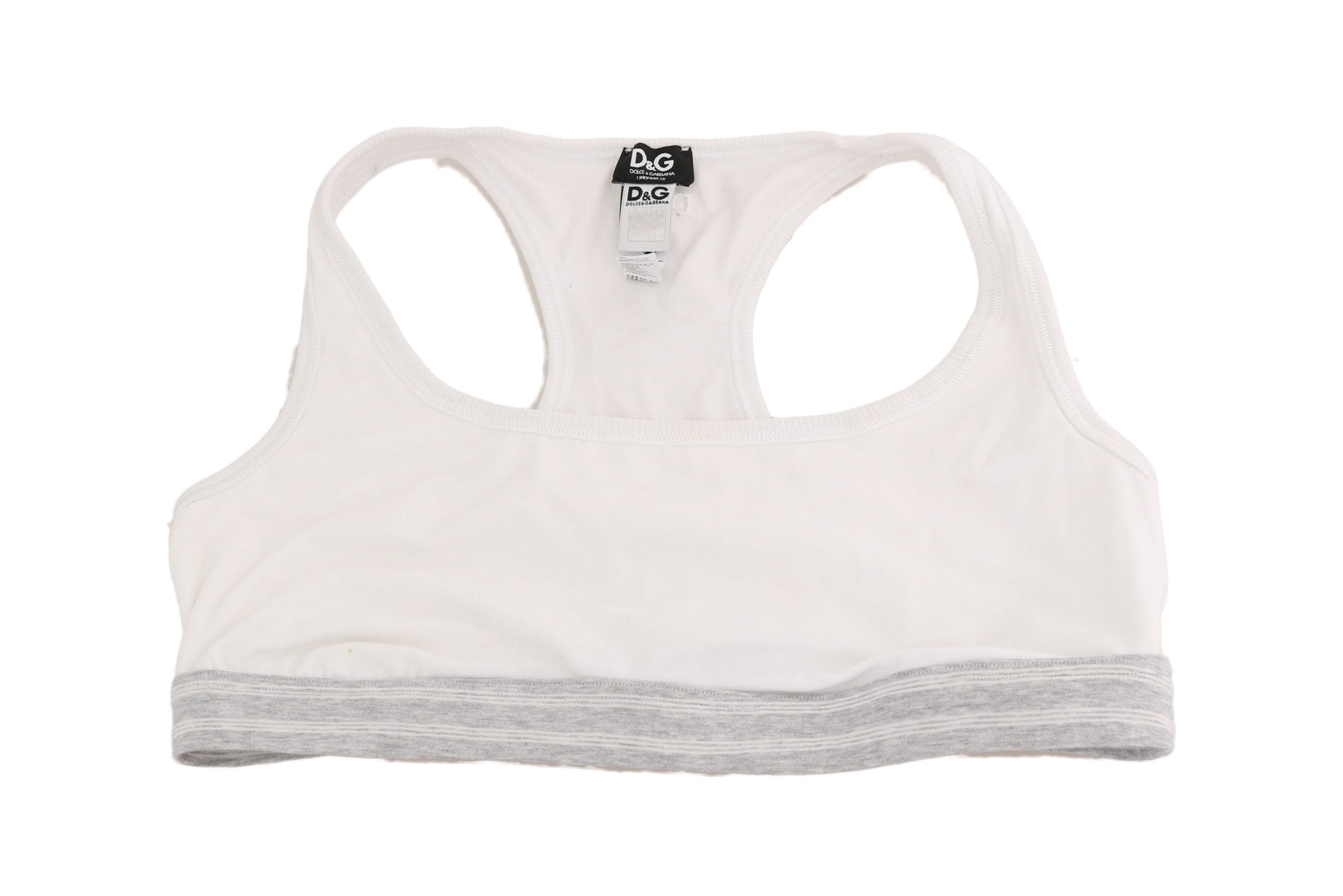 White cotton stretch sports bra underwear by Dolce & Gabbana, soft fabric, supportive fit, and seamless design.