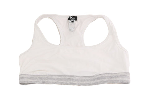 White cotton stretch sports bra underwear by Dolce & Gabbana, soft fabric, supportive fit, and seamless design.