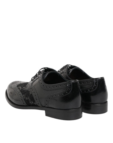 Black Leather Floral Lace Dress Formal  Shoes